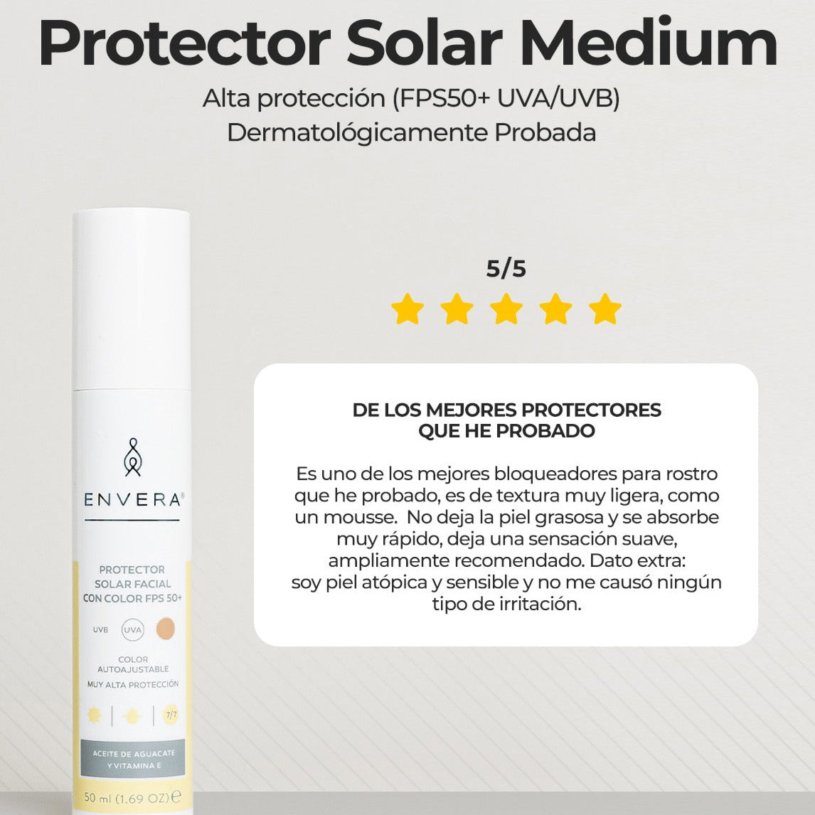 Protector solar con color medium de Envera