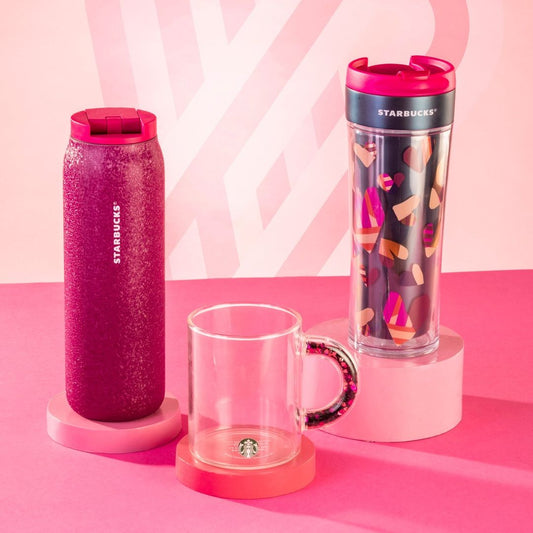 Taza de cristal con asa de confetti San Valentín x Starbucks