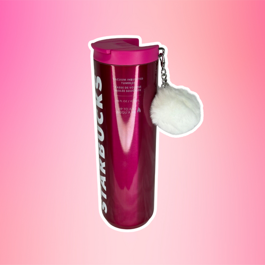 Fucsia Pink Stainless Steel with Pom Pom Tumbler x Starbucks