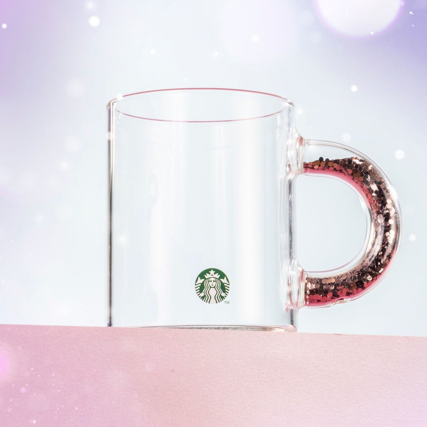 Taza de cristal con asa de confetti oro rosa x Starbucks