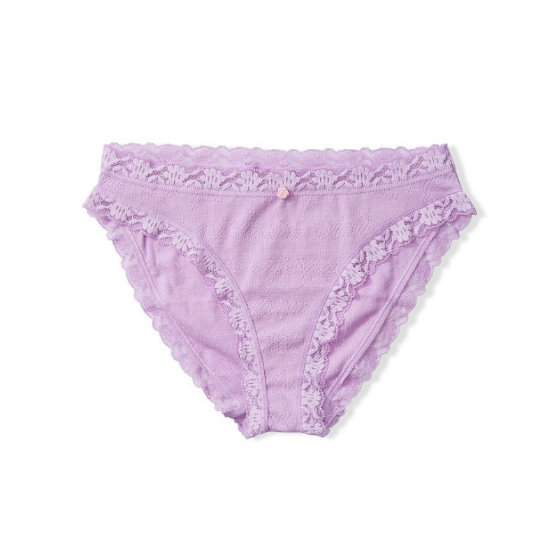 Bikini de algodón elástico con ribete de encaje