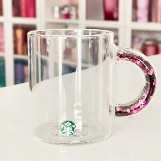 Taza de cristal con asa de confetti San Valentín x Starbucks